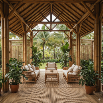 Ilustrasi teras tropis (AI)